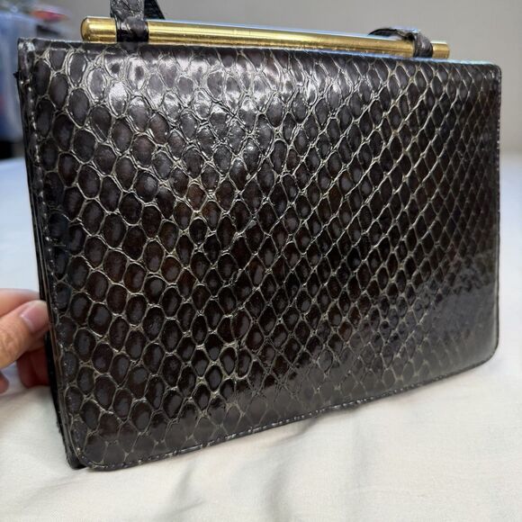 Vintage Stuart Weitzman Snake Embossed Leather Evening Shoulder Bag Purse - Picture 5 of 14